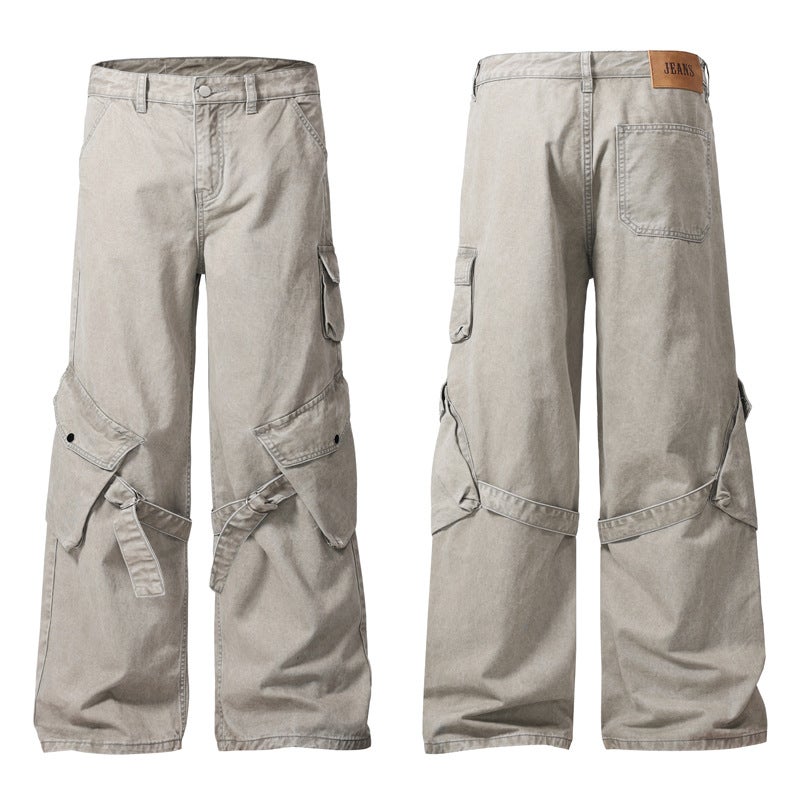 Jiamu Unisex Cargo Pants – High Street Straight Trousers with Flap Pockets - Image 1